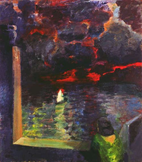 Elmer Bischoff (American, 1916-1991),  Figure at Window with Boat, 1964; oil on canvas, 231 x 202 cm