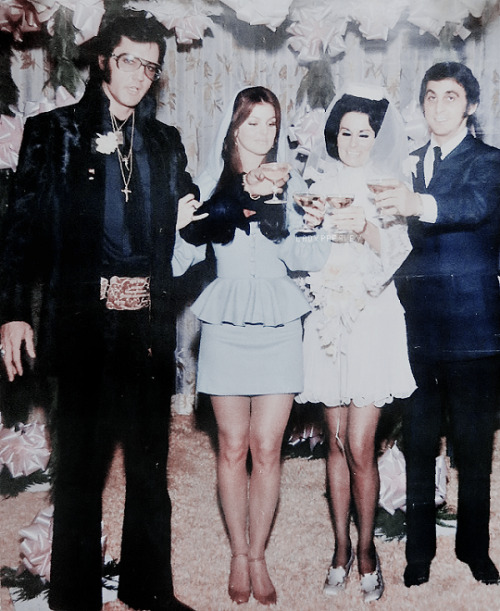 Elvis and Priscilla Presley at George Klein and Barbara Little’s wedding at the Hilton Hotel, 