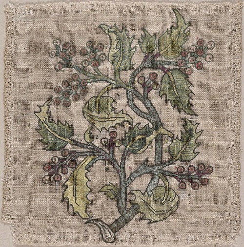 heaveninawildflower:Small embroidered panels (English, late 16th or early 17th century).1) Cherries 