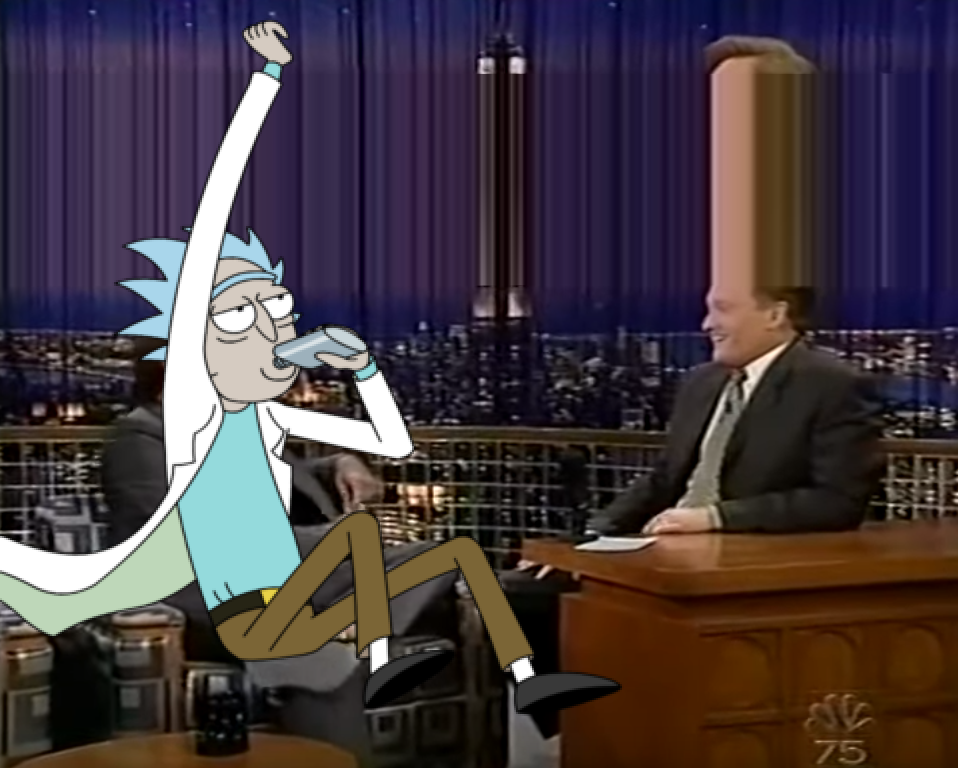 hustlerose: my next guest is……… rick and morty!!!!!!!!!!!!!!!!!!  (band plays)