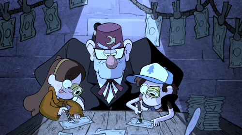 the-snowflake-owl:  People who have never watched Gravity Falls, describe what’s happening here.    Old man forces slave children to make fake money. 