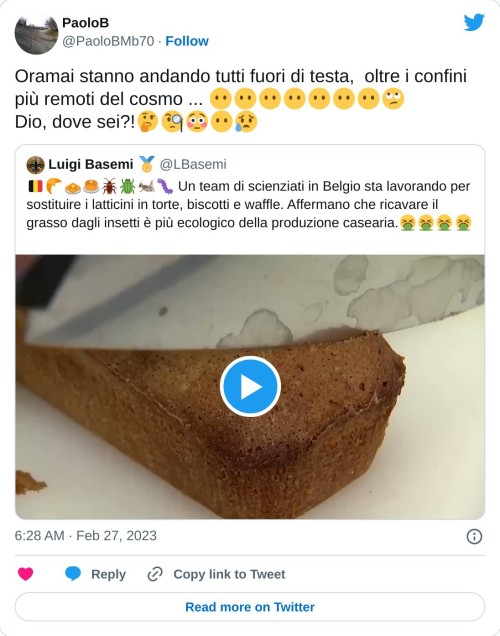 Oramai stanno andando tutti fuori di testa, oltre i confini più remoti del cosmo ... 😶😶😶😶😶😶😶🙄 Dio, dove sei?!🤔🧐😳😶😥 https://t.co/ij3U70H5XR  — PaoloB (@PaoloBMb70) February 27, 2023