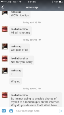 La-Diablareina:  I’m Trying To Be Nice But I’m About To Block. Second Message