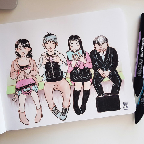 Here’s the finished illustration that I shared yesterday! Tokyo subway commuters ✨I will stop 