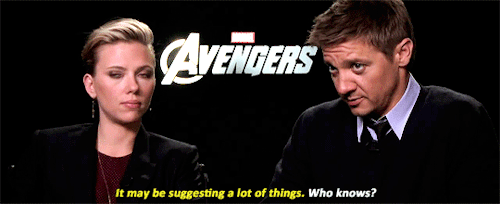 clintofbartons:jeremy and scarlett being mysterious about clintasha
