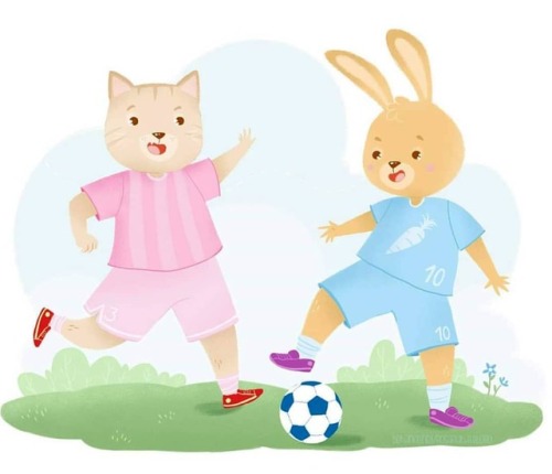 #drawing #illustration #cutedrawings #littlecat #littlebunny #playingfootball⚽ #childrenillustrator 