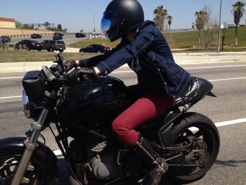 Marcella Vicari on her streetfighter/cafe sportbike. 
