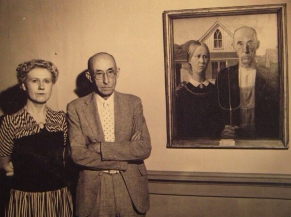 sixpenceee:  The models for American Gothic. It’s a well known painting by Grant