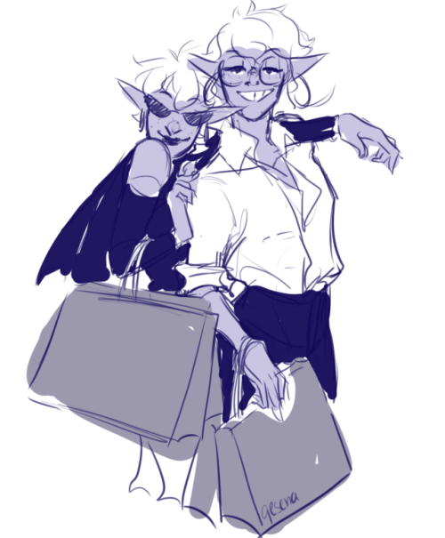 qesena-archive:day two: sibling bonding fashion baby[image: a grayscale sketch of Taako and Lup