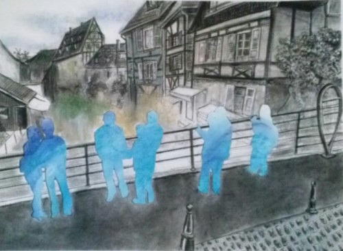 gabbylee-art:Google maps series for intermediate drawing. Based on a very colorful town in France