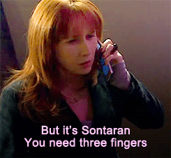 Gif of Donna Noble saying: "But it's Sontaran. You need three fingers"