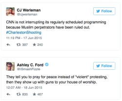 micdotcom:  Insightful tweet reactions to the Charleston ShootingAn unidentified white gunman shot and killed nine black people during a Bible study in Charleston, South Carolina, Wednesday night.  As Twitter reactions rolled in, many were outraged