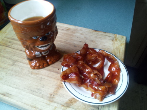 romanceiswicked: Day 365 (Jan 7). Chewbacca mug approves of the bacon candy I made.