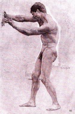 Male Nude Figure Study.                  Otto Greiner. German. 1869-1916