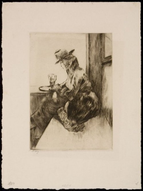 poboh:Frau am Fenster / Woman at the window, 1906, Lesser Ury. (1862 - 1931)  - Etching -