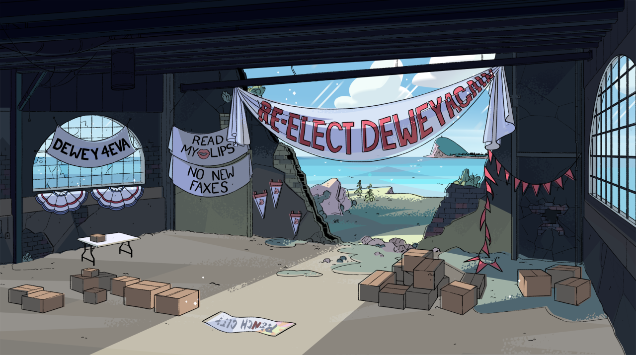 A selection of Backgrounds from the Steven Universe episode: Shirt ClubArt Direction: