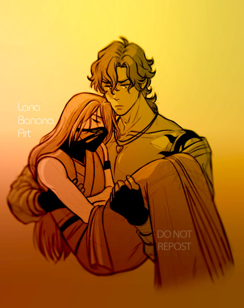 lanabanana-art:sad Jerry art [id: a drawing of Joe and cherry from sk8. Joe is holding an injured ch