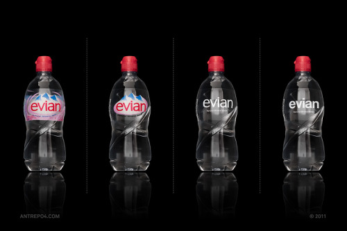 Big Brands Packaging Minimally Re-Created by Antrepo design studio / Evian.(via Big Brands Packaging