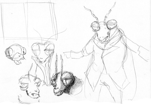 Old drawings from 2021Mimosa the ant and a praying mantis dudeThose are researches for an abandoned 