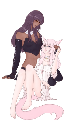 sammi-doodles:2nd finished example of my YCH pose I was working on but with my girls &lt;3Rann and Elyssia always make me think of neapolitan ice cream~