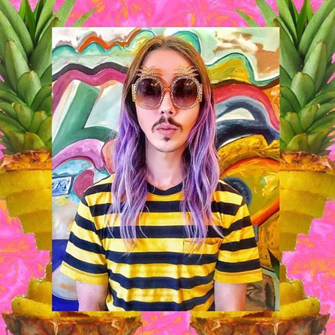 fun times in the fitting room with our pineapple sunglasses … #atarahvalentine musician #technicolorlife #liveincolor