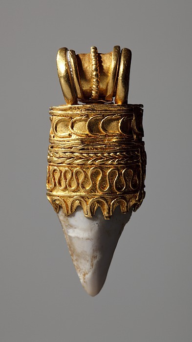 Etruscan amulet made of gold and featuring a shark’s tooth, c. 5th century BCE. From the colle