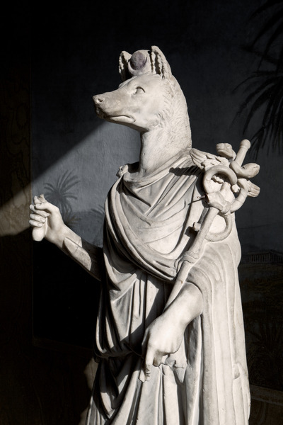 grandegyptianmuseum: Statue of Hermanubis Marble statue of the jackal-headed god Anubis (Hermanubis)