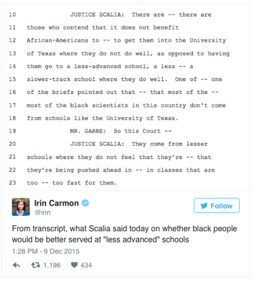 micdotcom: micdotcom: Yes, Supreme Court Justice Antonin Scalia did suggest that black students do b