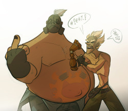 coconutmilkyway:  Roadhog and Junkrat making friends.My patreon has the high-res PNG, progress gif, and .PSD of this, as well as having seen this early. 