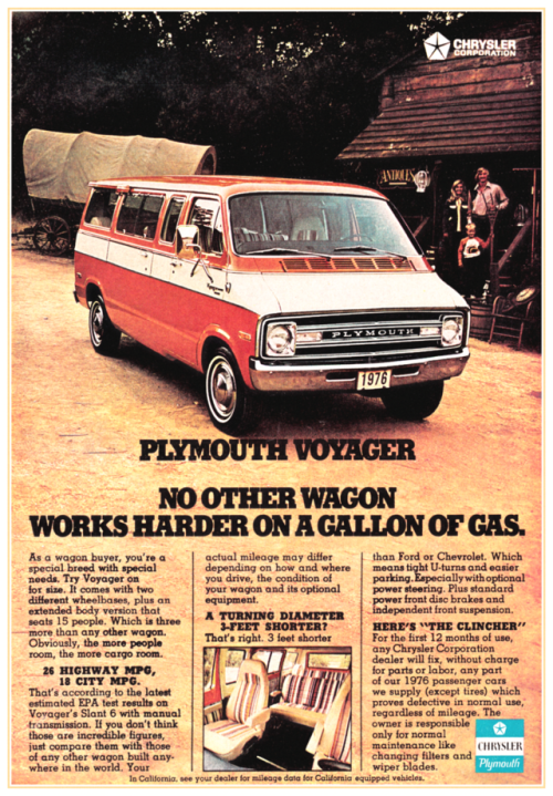 Fuel Economy…   Plymouth Voyager Vans, 1976