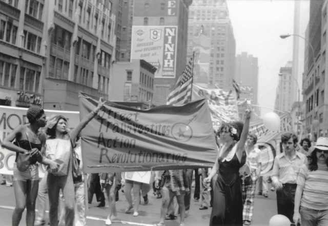 "Street Transvestite Action Revolutionaries". Christopher Street Liberation Day, 1973, Sylvia and Bebe Power Salute, Richard C. Wandel, 1973, courtesy LGBT Community Center Archive