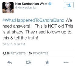 wereallygoneactlike:  I want to thank Kimberly for using her internet popularity to help spread the word about Sandra Bland. I feel like Amandla’s read on Kylie may have influenced it but I’m glad she’s taking action and speaking out.