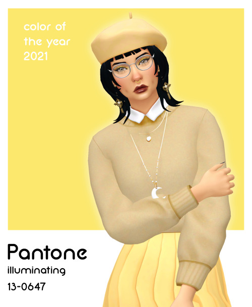 peachiiesims:2021 Pantone Color of the Year: Illuminating Look #1beret - hair - glasses -&