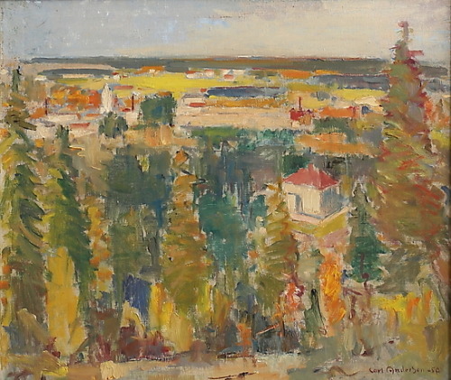Autumn Landscape View of Klintaberget, Moheda -  Carl Anderson , 1950.Swedish,Oil on canvas, 57.5 x 