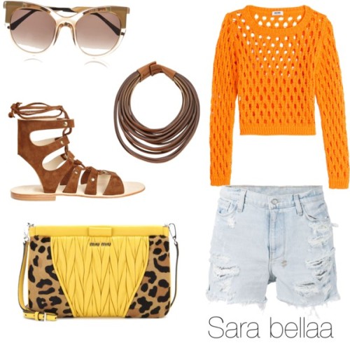 Tropical. by sarabellaa featuring leather handbagsMoschino Cheap Chic crop top, $97 / Ksubi shorts, 