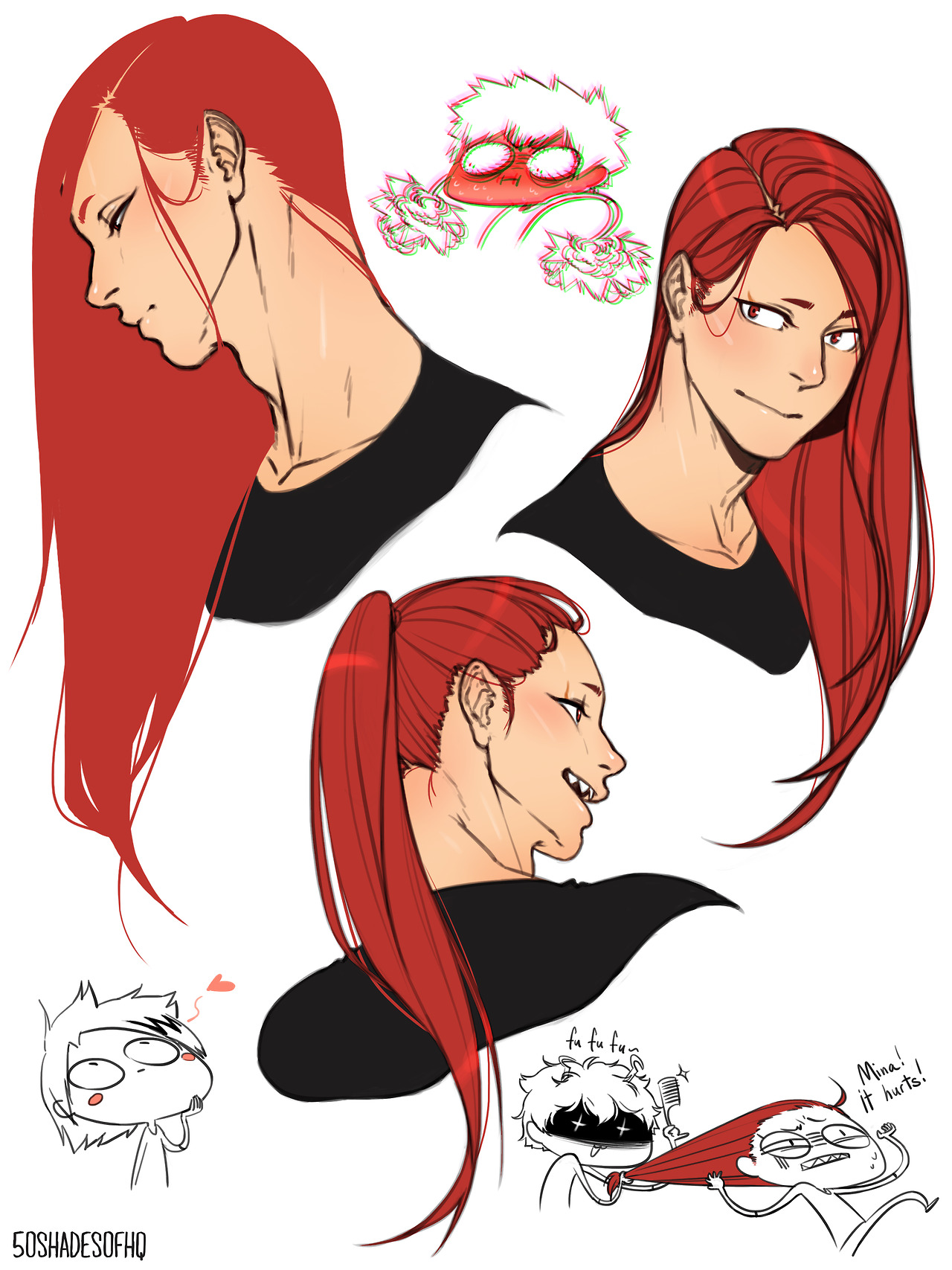 50shadesofhq:  I tried to draw Kirishima with long hair and he’s my death. He’s