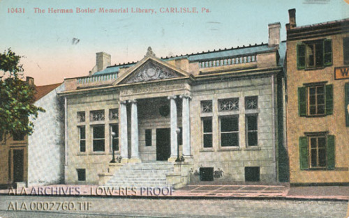 It’s Library Postcard Monday! Today we have a 1919 card of the Herman Bosler Memorial Library in Car