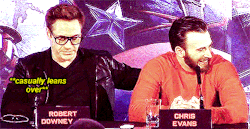 chrishemswortth: RDJ being extra helpful during Age of Ultron Press Conference #2