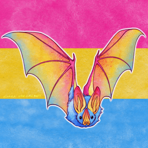 enbees-and-aros: evara-hargreaves:I made some pride bats, enjoy! ️‍ [ID: Digital art of bats in 