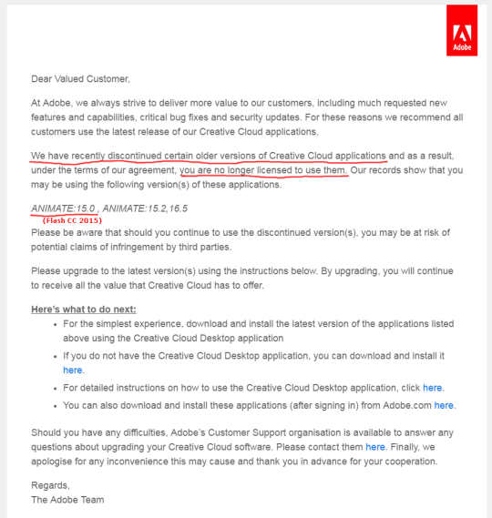 bishonenrockmysocks:dana-cz:  doomslug:pen-scribbles:  fallnangelcreations: hopesterling:  socialistexan:  awsomelink:   one-time-i-dreamt:   Read more here:  Adobe Tells Users They Can Get Sued for Using Old Versions of Photoshop   Friendly reminder