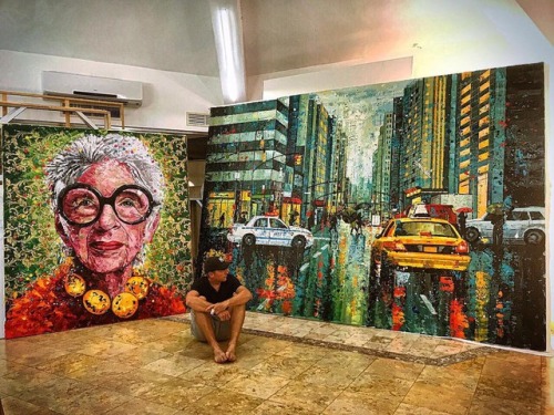 My studio in Mexico is looking a lot like New York City with paintings of the iconic Iris Apfel and 