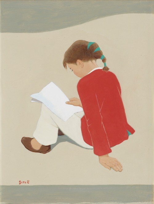 huariqueje: Girl with Red Cardigan   -   Greta Gerell Swedish 1898-1982 Oil on panel 