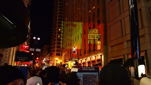 Projection art from last night’s #Asians4BlackLives action at the SF Chinese New Year parade.