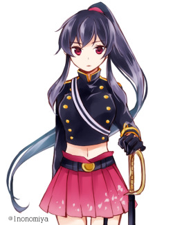 艦隊これくしょん、矢矧（艦これ）、pixiv id 1488600、ＰＮＧ変化、スカート、red skirt、一人、兵器、制服、剣、女性、紫髪、赤目、軍、軍服 | Sankaku Channel