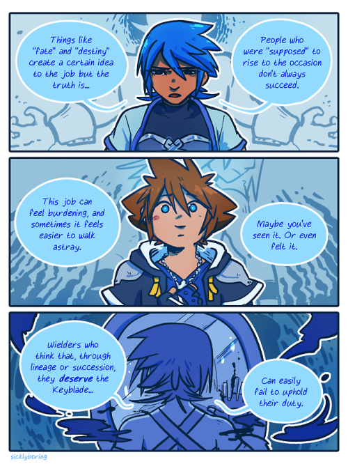 sicklydoodles:   she’s glad he turned out to be such a good kid after all. a celebratory “new game is finally happening” comic: AU where Ansem the Wise’s machine at the end of KH2 somehow released my girl aqua from the Realm of Darkness and she