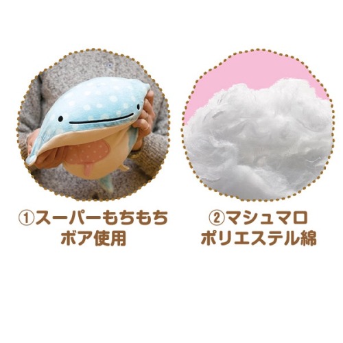 aitaikimochi:  San-X, the creators of Rilakkuma, will be releasing a new character called “Jinbei-San,” or Mr. Whale Shark!  This plush comes with a little pouch where you can place a mini plush (not included) in its belly. The plush is made from