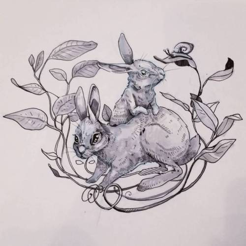 Inktober found #inktober2017 #inktober #bunnies #snail #illustration #artistsoninstagram #basil