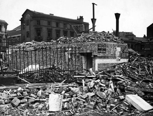 Damage during the Liverpool Blitz:Liverpool, Merseyside (September 1st, 1940).A street shelter in a 
