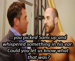 I need to know what Cesaro said to Sami! Well in my mind its something dirty ;)