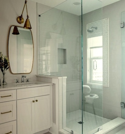Bathroom 3/4 Bath MiamiCorner Shower - Mid-sized Transitional 3/4 Gray Tile And Subway Tile Porcelain